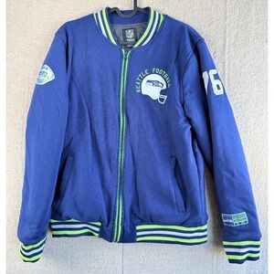 Mens Sz Medium Seattle Seahawks Blue Full Zip Sweater Jacket NFL Team Apparel